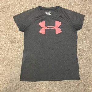 Gray with Pink UA Girls Workout Tee